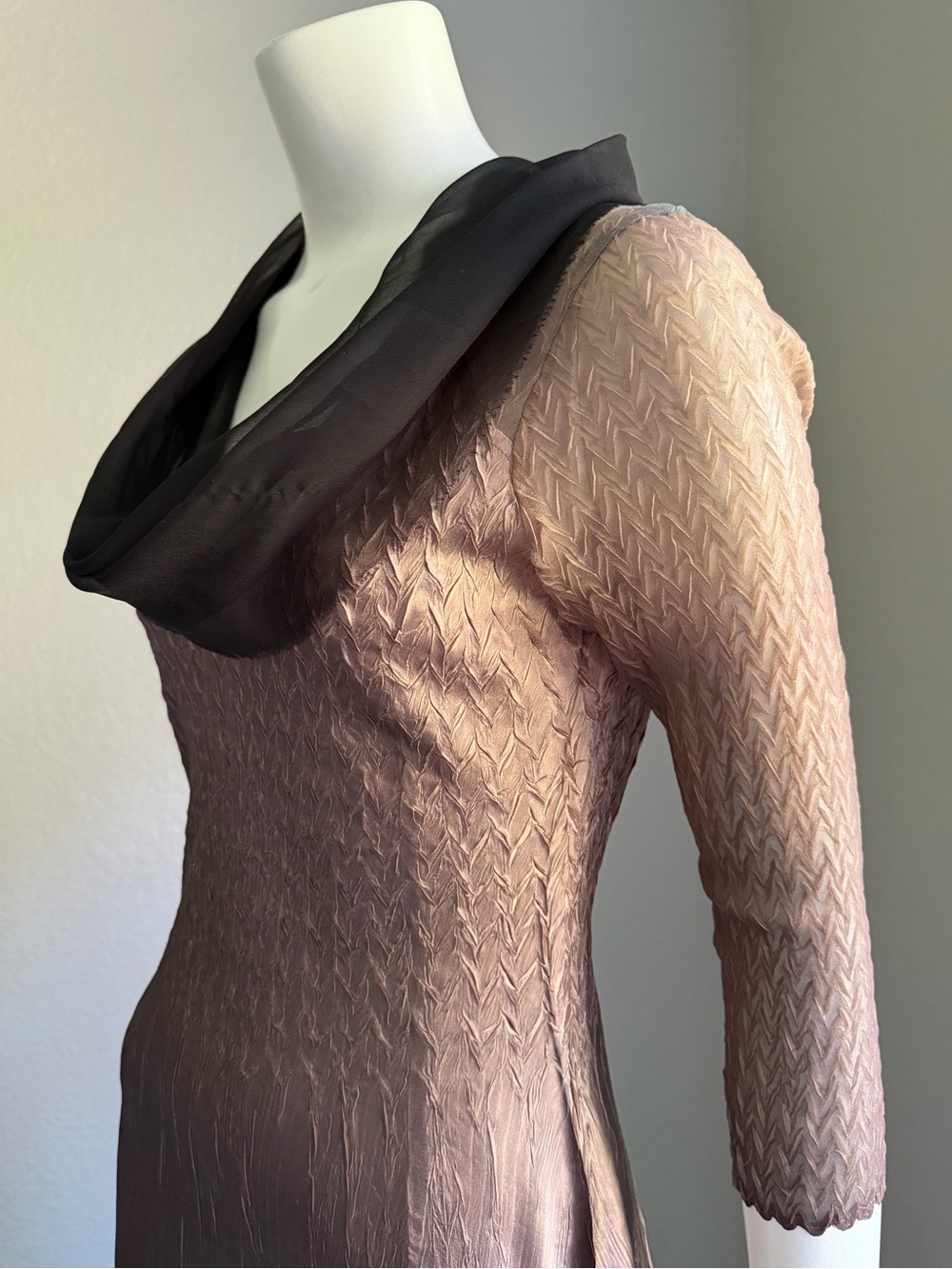 Komarov Pleated Crinkle Ombre Midi Dress Medium Art to Wear Sheer Sleeve - Picture 8 of 11